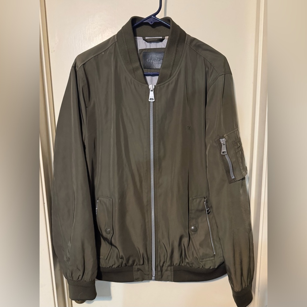 Calvin Klein Jacket Mens Medium Olive Bomber Water Resistant Quilt Insulated Zip
